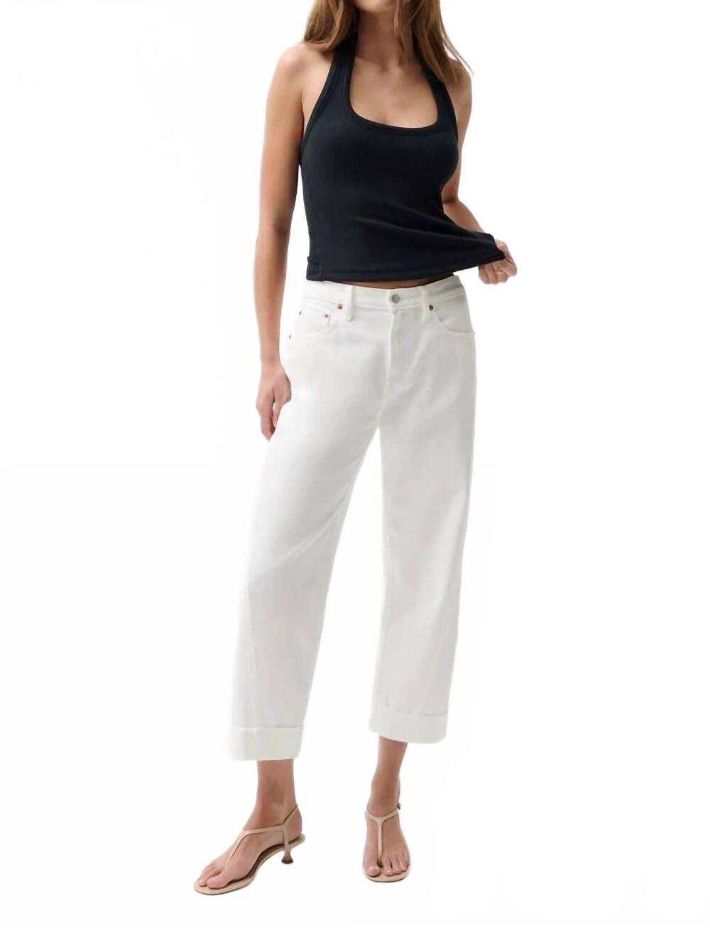 NEW PISTOLA kacey mid rise cuffed boyfriend jeans in optic white